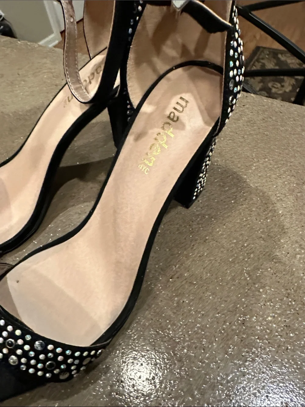 Steve Madden Women's Black Studded Ankle-Strap Block Heel Sandals